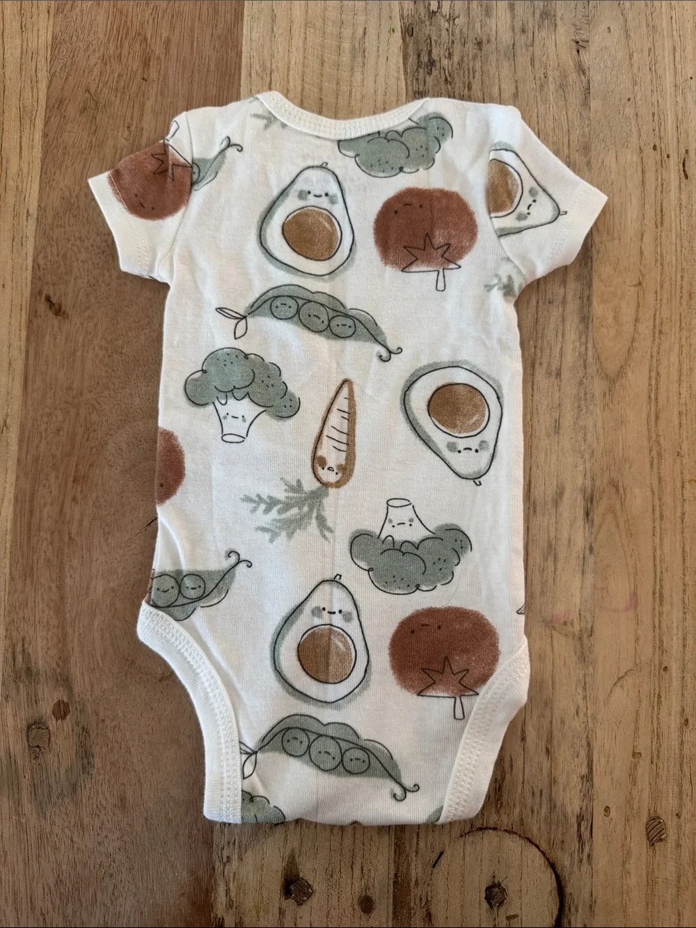 Unbranded White Baby One-Piece Romper with Green & Brown Veggie Print
